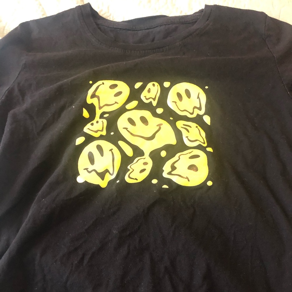 SHEIN Black Colored Smiley Faces T-Shirt